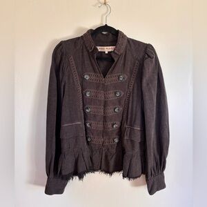 Free People Brown Military Button Jacket Small